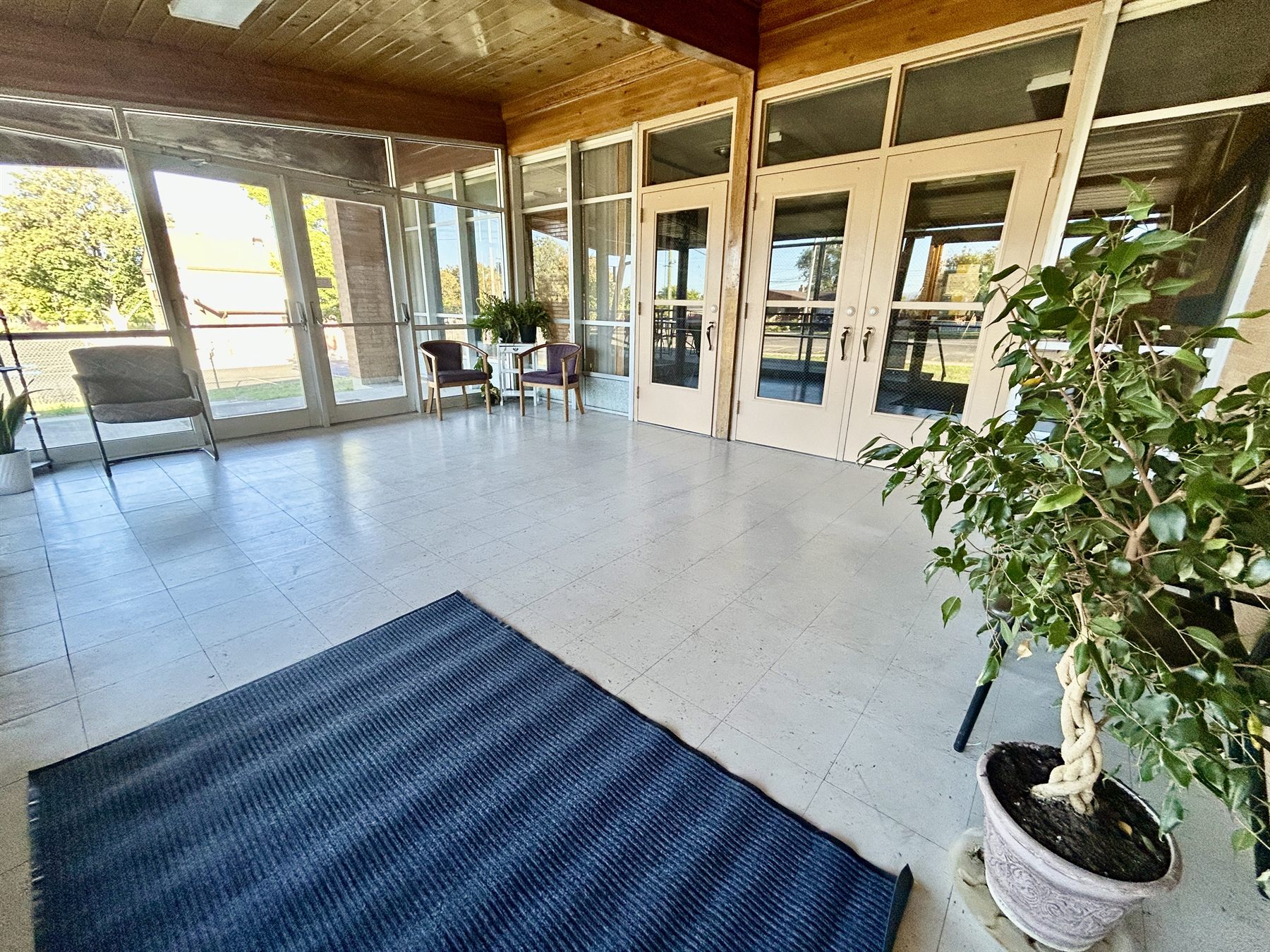 Bright glass entryway at Skyline Community Center